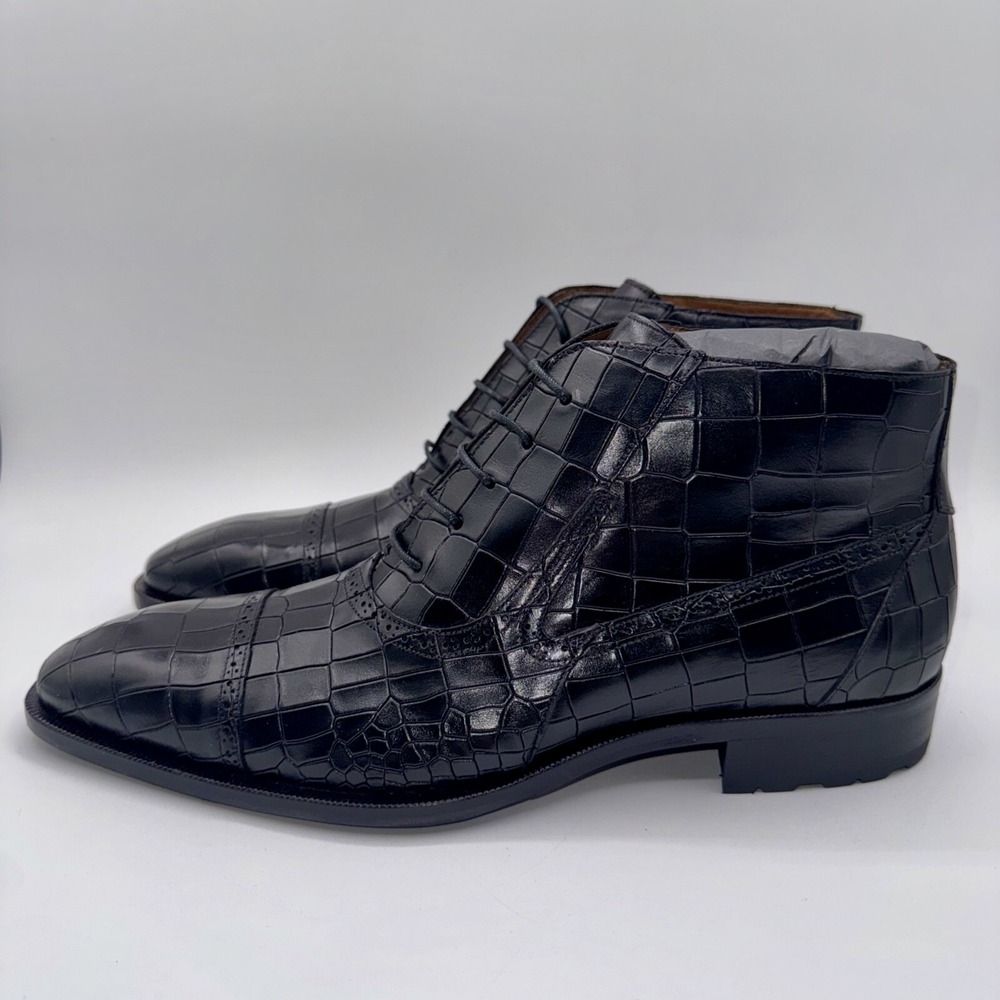 Mezlan McKay Cap Toe Boots Men's Size 10 M Black Crocodile Embossed Leather - Picture 12 of 16